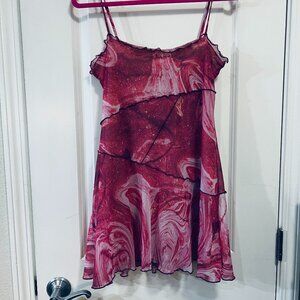 Urban Outfitters Moxie Mesh Slip Dress Women's Size Small Pink Marbled Mini